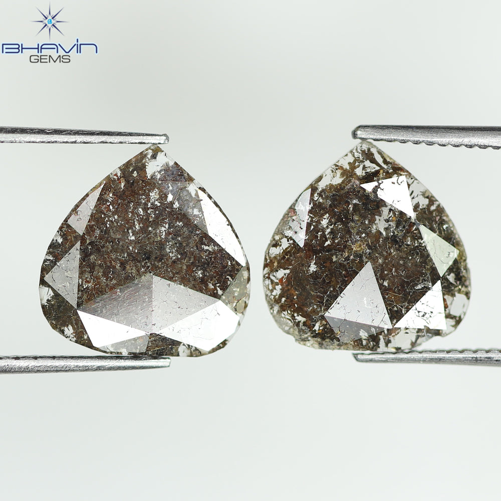 2.47 CT (2 Pcs) Pear Slice Shape Natural Diamond  Brown Color I3 Clarity (10.29 MM)