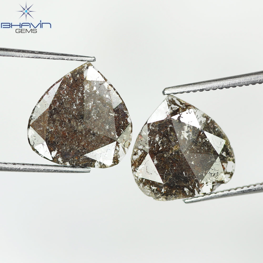 2.47 CT (2 Pcs) Pear Slice Shape Natural Diamond  Brown Color I3 Clarity (10.29 MM)
