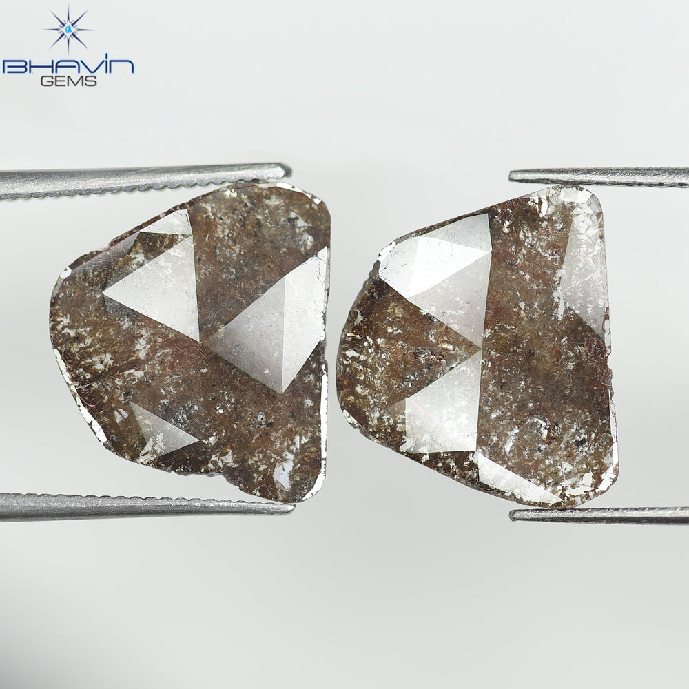 3.60 CT /2 PCS Uncut Slice Shape Natural Diamond Brown Color I3 Clarity (13.81 MM)