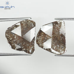 3.60 CT /2 PCS Uncut Slice Shape Natural Diamond Brown Color I3 Clarity (13.81 MM)