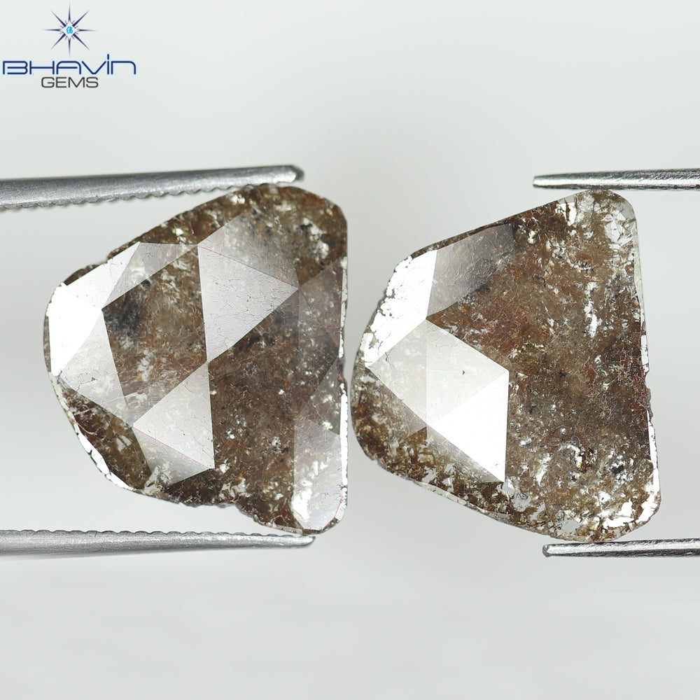 3.60 CT /2 PCS Uncut Slice Shape Natural Diamond Brown Color I3 Clarity (13.81 MM)