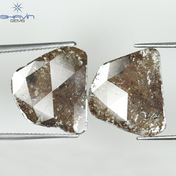 3.60 CT /2 PCS Uncut Slice Shape Natural Diamond Brown Color I3 Clarity (13.81 MM)