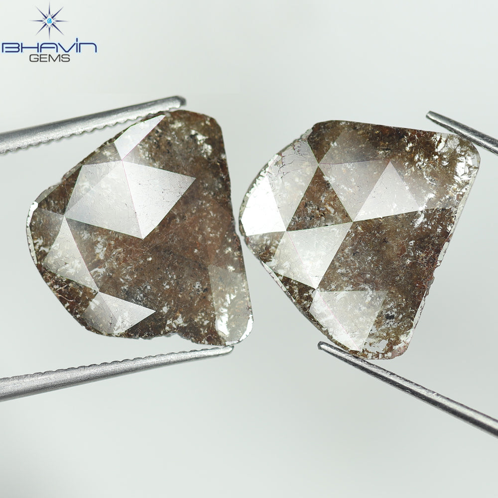 3.60 CT /2 PCS Uncut Slice Shape Natural Diamond Brown Color I3 Clarity (13.81 MM)