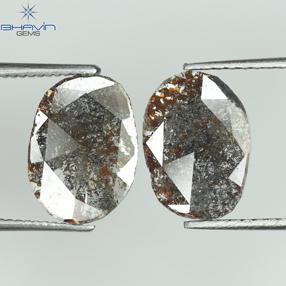 2.08 CT /2 PCS Uncut Slice Shape Natural Diamond Brown Color I3 Clarity (11.06 MM)