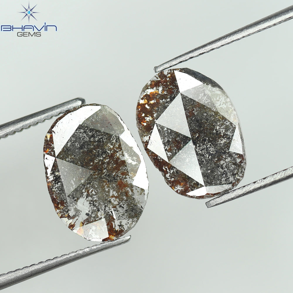 2.08 CT /2 PCS Uncut Slice Shape Natural Diamond Brown Color I3 Clarity (11.06 MM)