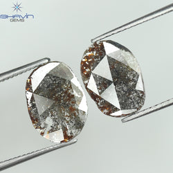 2.08 CT /2 PCS Uncut Slice Shape Natural Diamond Brown Color I3 Clarity (11.06 MM)