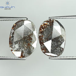 2.08 CT /2 PCS Uncut Slice Shape Natural Diamond Brown Color I3 Clarity (11.06 MM)