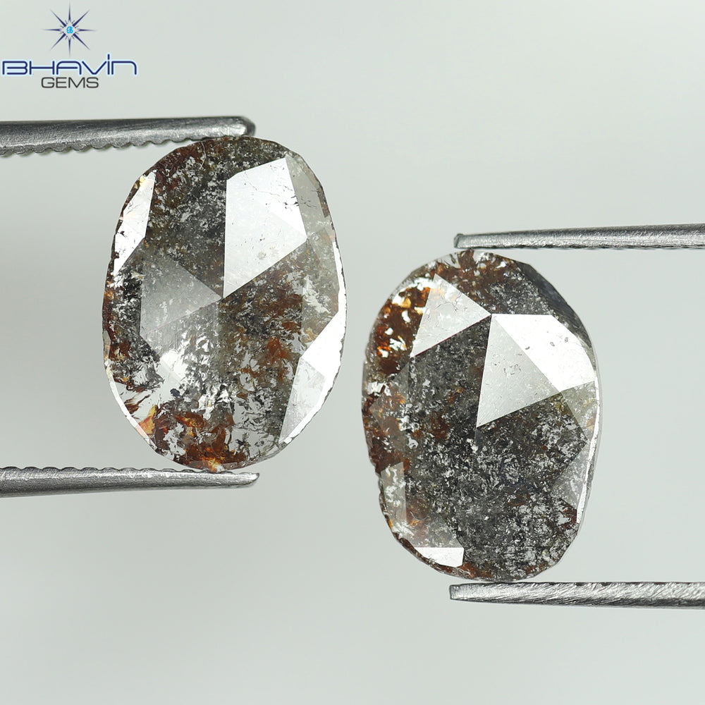 2.08 CT /2 PCS Uncut Slice Shape Natural Diamond Brown Color I3 Clarity (11.06 MM)