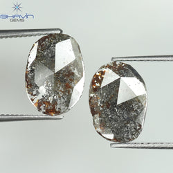 2.08 CT /2 PCS Uncut Slice Shape Natural Diamond Brown Color I3 Clarity (11.06 MM)