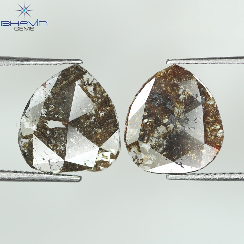 3.16 CT (2 Pcs) Pear Slice Shape Natural Diamond Brown Color I3 Clarity (11.81 MM)