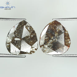 2.30 CT (2 個) ペアー スライス シェイプ ナチュラル ダイヤモンド ブラウン カラー I3 クラリティ (11.60 MM)