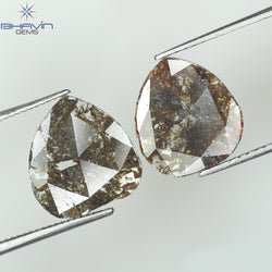 2.30 CT (2 個) ペアー スライス シェイプ ナチュラル ダイヤモンド ブラウン カラー I3 クラリティ (11.60 MM)