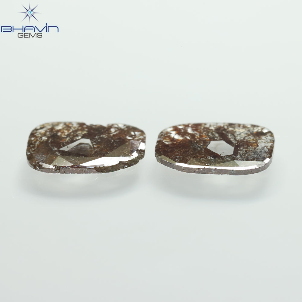 2.27 CT (2 Pcs) Uncut Slice Shape Natural Diamond Brown Color I3 Clarity (10.79 MM)