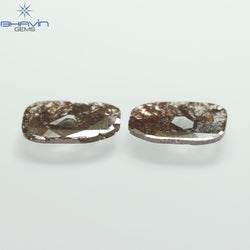 2.27 CT (2 Pcs) Uncut Slice Shape Natural Diamond Brown Color I3 Clarity (10.79 MM)