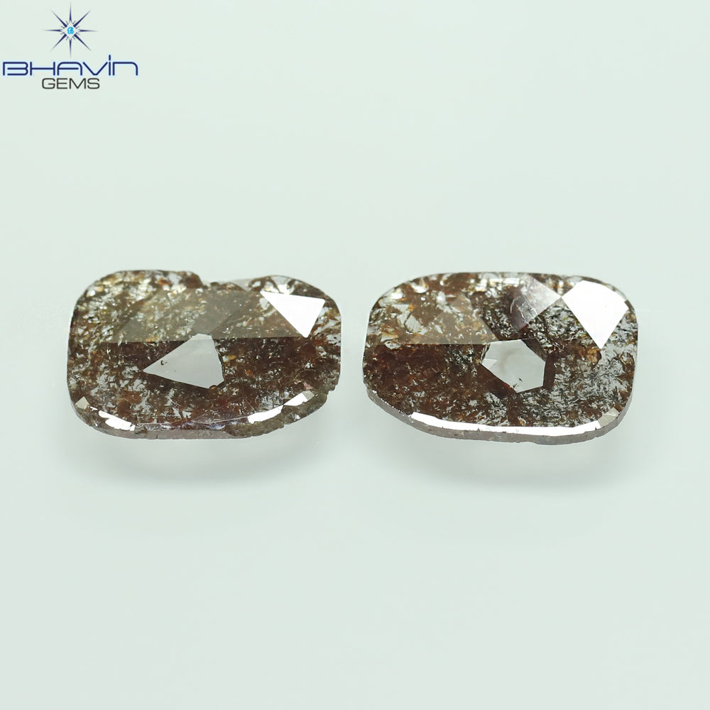 2.27 CT (2 Pcs) Uncut Slice Shape Natural Diamond Brown Color I3 Clarity (10.79 MM)