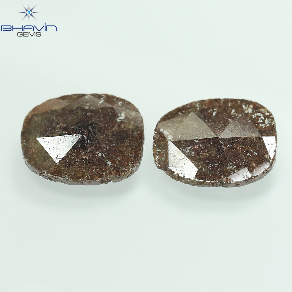 3.43 CT (2 Pcs) Uncut Slice Shape Natural Diamond Brown Color I3 Clarity (11.72 MM)