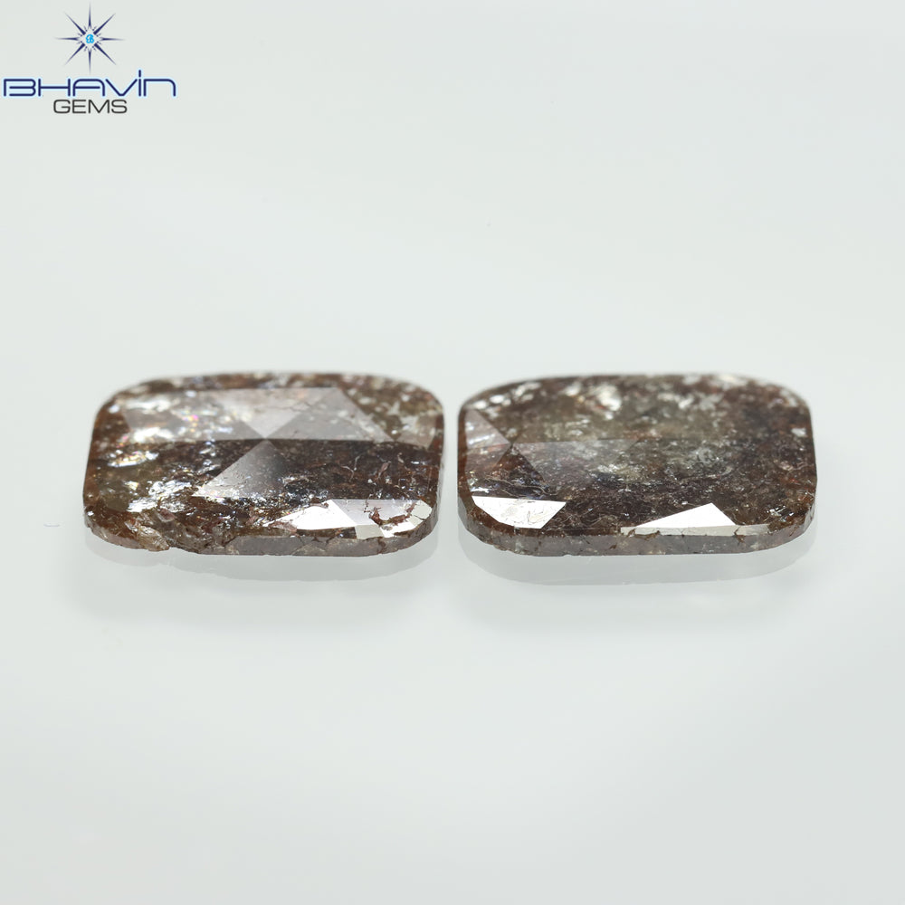 4.09 CT (2 Pcs) Square Slice Shape Natural Diamond Brown Color I3 Clarity (11.40 MM)