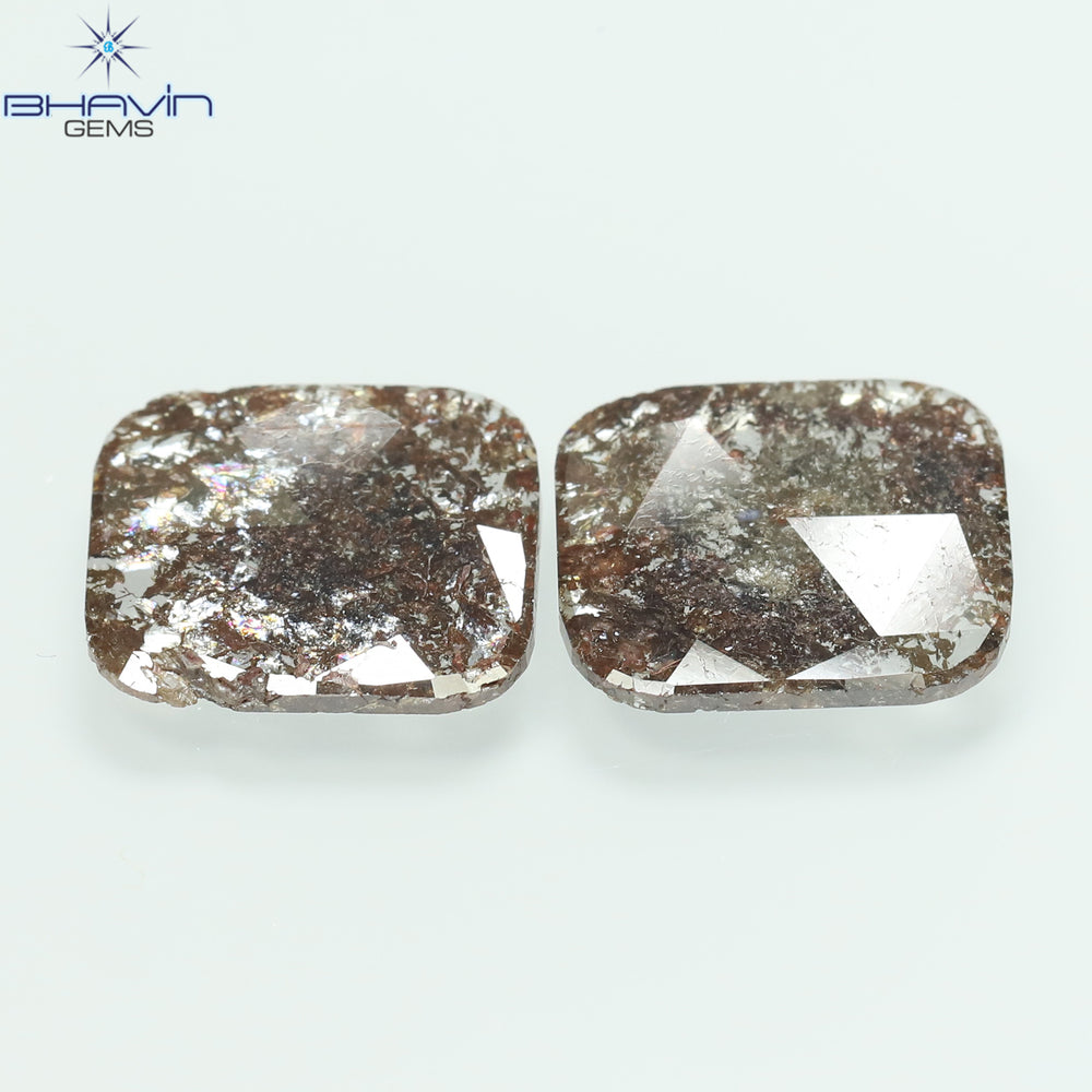4.09 CT (2 Pcs) Square Slice Shape Natural Diamond Brown Color I3 Clarity (11.40 MM)