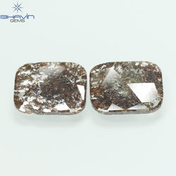 4.09 CT (2 Pcs) Square Slice Shape Natural Diamond Brown Color I3 Clarity (11.40 MM)