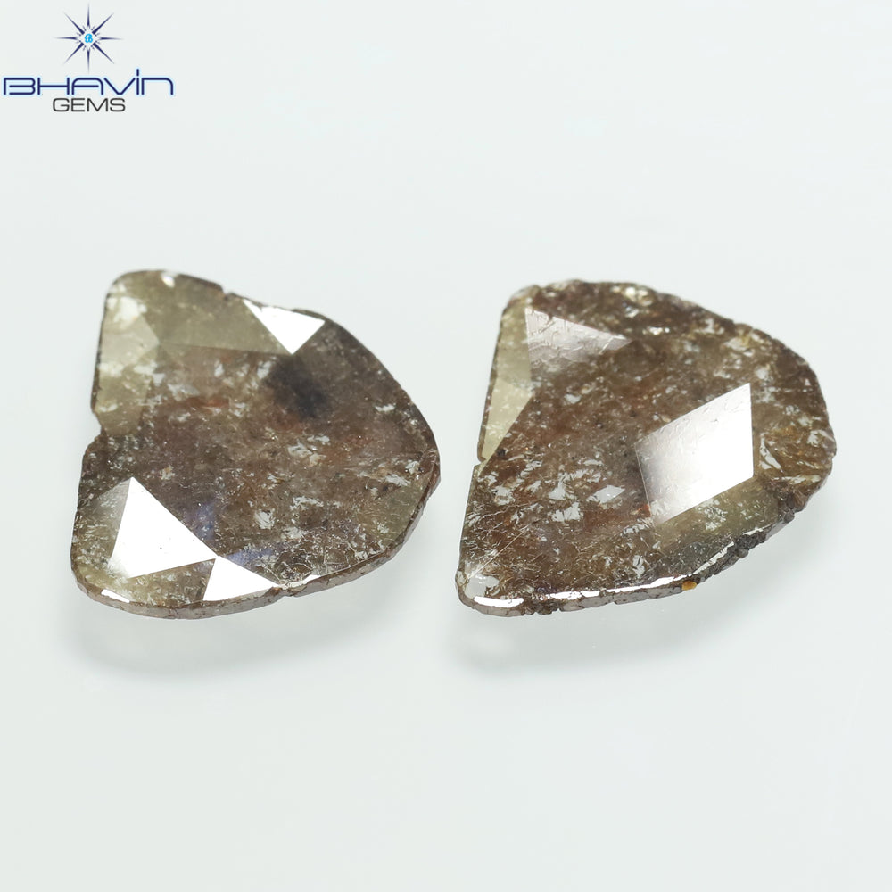 3.68 CT /2 PCS Uncut Slice Shape Natural Diamond Brown Color I3 Clarity (13.89 MM)