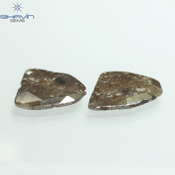 3.68 CT /2 PCS Uncut Slice Shape Natural Diamond Brown Color I3 Clarity (13.89 MM)