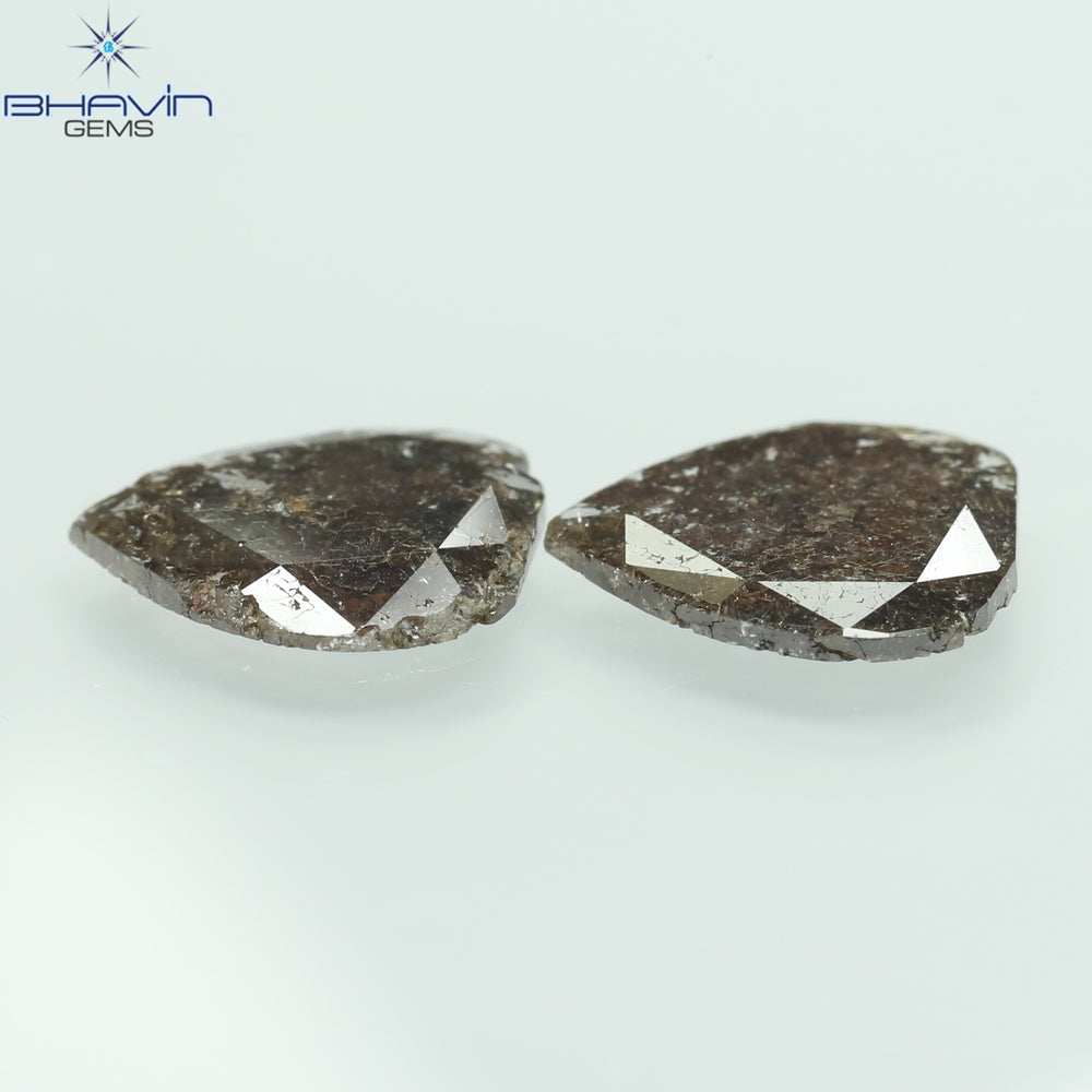 2.47 CT (2 Pcs) Pear Slice Shape Natural Diamond  Brown Color I3 Clarity (10.29 MM)