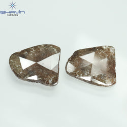 3.60 CT /2 PCS Uncut Slice Shape Natural Diamond Brown Color I3 Clarity (13.81 MM)