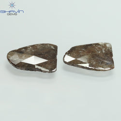 3.60 CT /2 PCS Uncut Slice Shape Natural Diamond Brown Color I3 Clarity (13.81 MM)