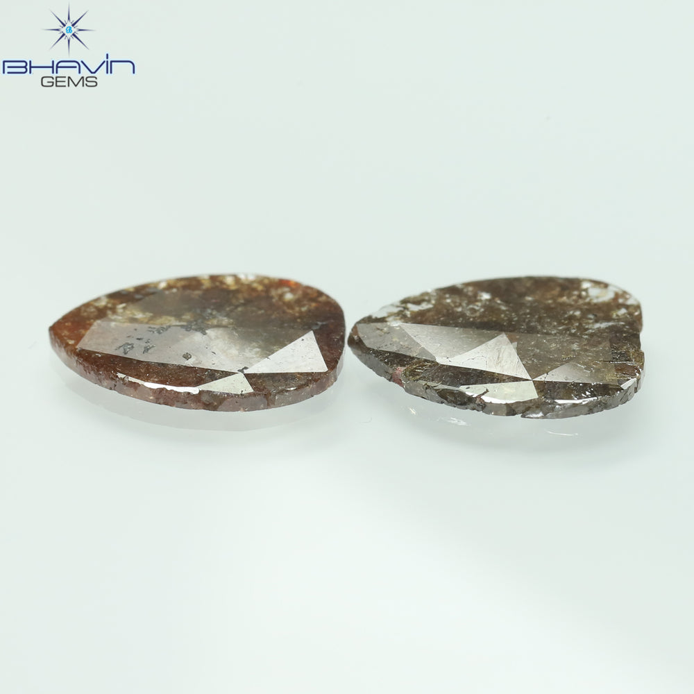 2.30 CT (2 個) ペアー スライス シェイプ ナチュラル ダイヤモンド ブラウン カラー I3 クラリティ (11.60 MM)