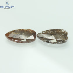 2.30 CT (2 個) ペアー スライス シェイプ ナチュラル ダイヤモンド ブラウン カラー I3 クラリティ (11.60 MM)