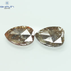 2.30 CT (2 個) ペアー スライス シェイプ ナチュラル ダイヤモンド ブラウン カラー I3 クラリティ (11.60 MM)