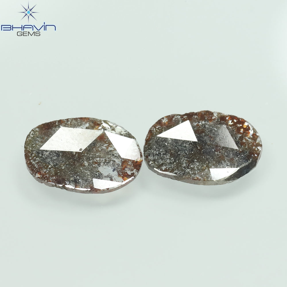 2.08 CT /2 PCS Uncut Slice Shape Natural Diamond Brown Color I3 Clarity (11.06 MM)