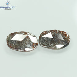 2.08 CT /2 PCS Uncut Slice Shape Natural Diamond Brown Color I3 Clarity (11.06 MM)