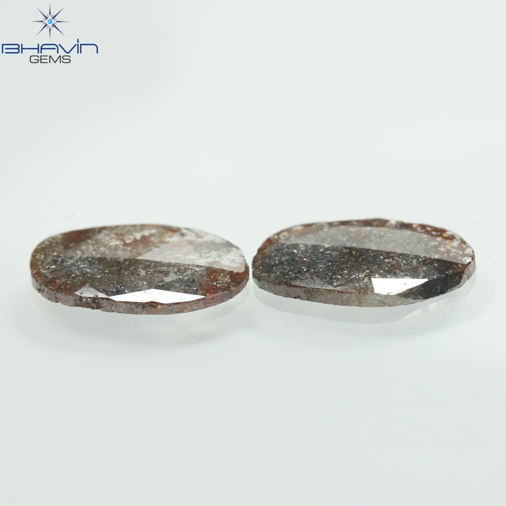 2.08 CT /2 PCS Uncut Slice Shape Natural Diamond Brown Color I3 Clarity (11.06 MM)