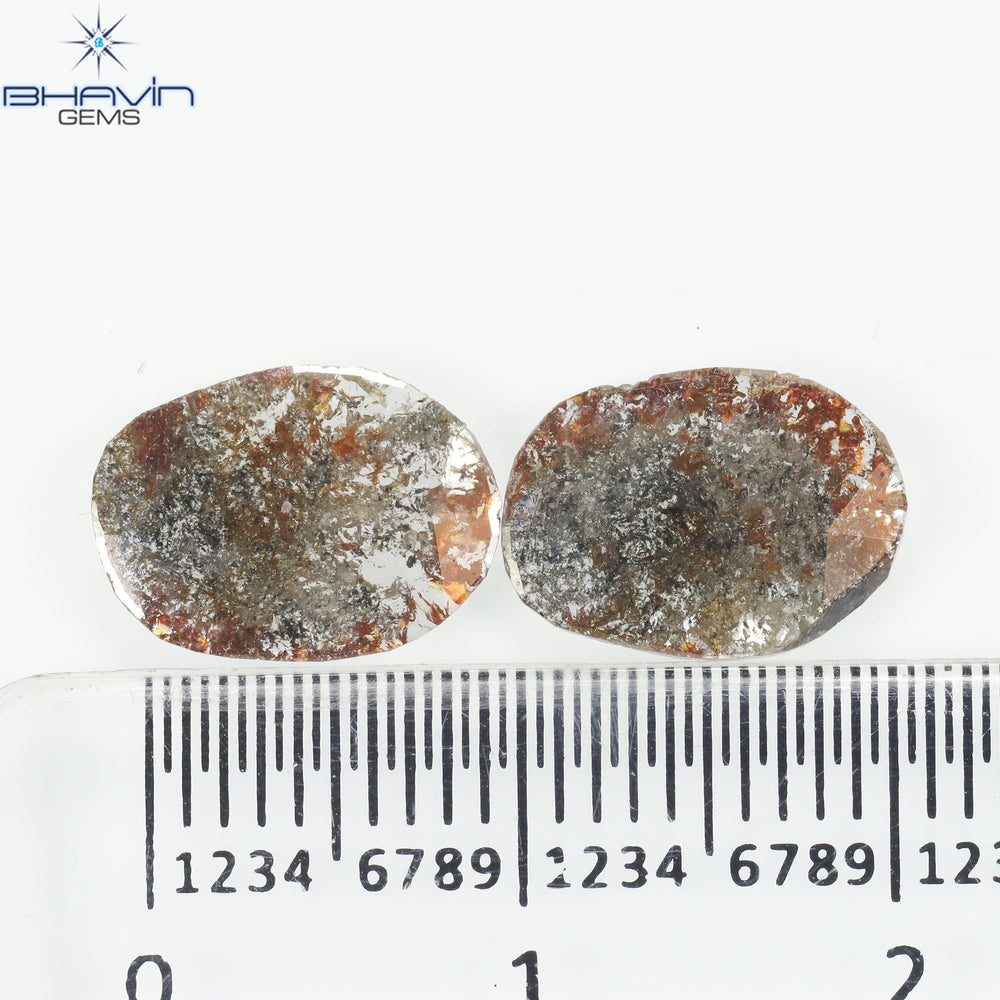 2.08 CT /2 PCS Uncut Slice Shape Natural Diamond Brown Color I3 Clarity (11.06 MM)