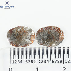 2.08 CT /2 PCS Uncut Slice Shape Natural Diamond Brown Color I3 Clarity (11.06 MM)