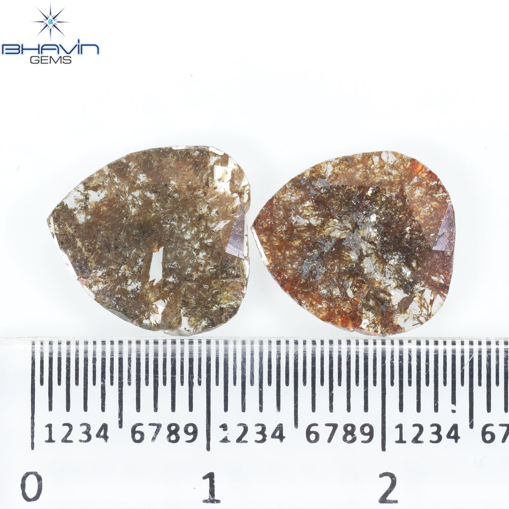 2.30 CT (2 個) ペアー スライス シェイプ ナチュラル ダイヤモンド ブラウン カラー I3 クラリティ (11.60 MM)