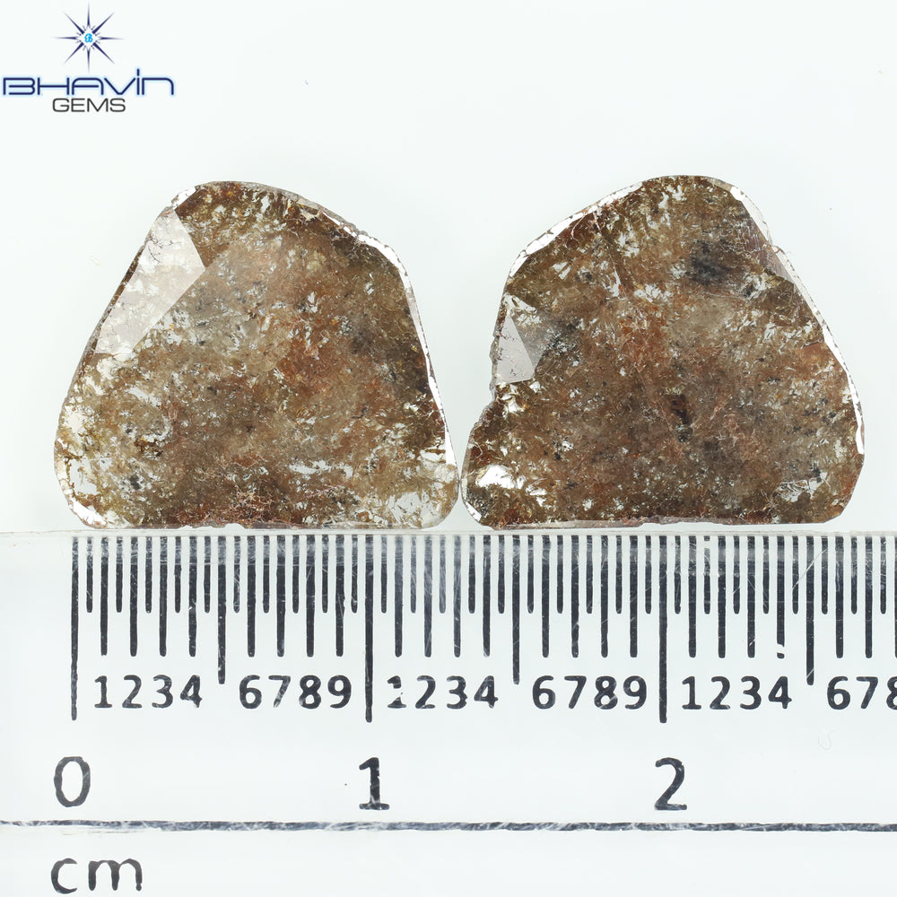 3.60 CT /2 PCS Uncut Slice Shape Natural Diamond Brown Color I3 Clarity (13.81 MM)