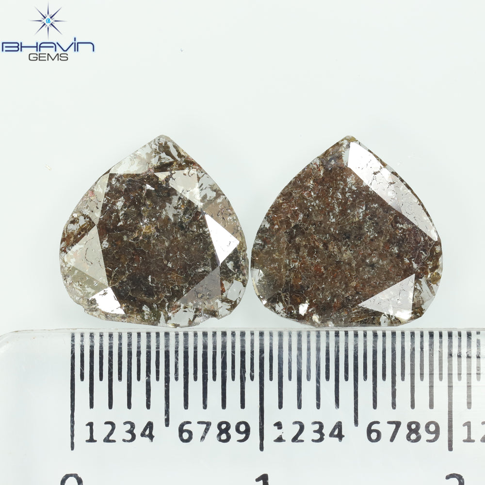 2.47 CT (2 Pcs) Pear Slice Shape Natural Diamond  Brown Color I3 Clarity (10.29 MM)