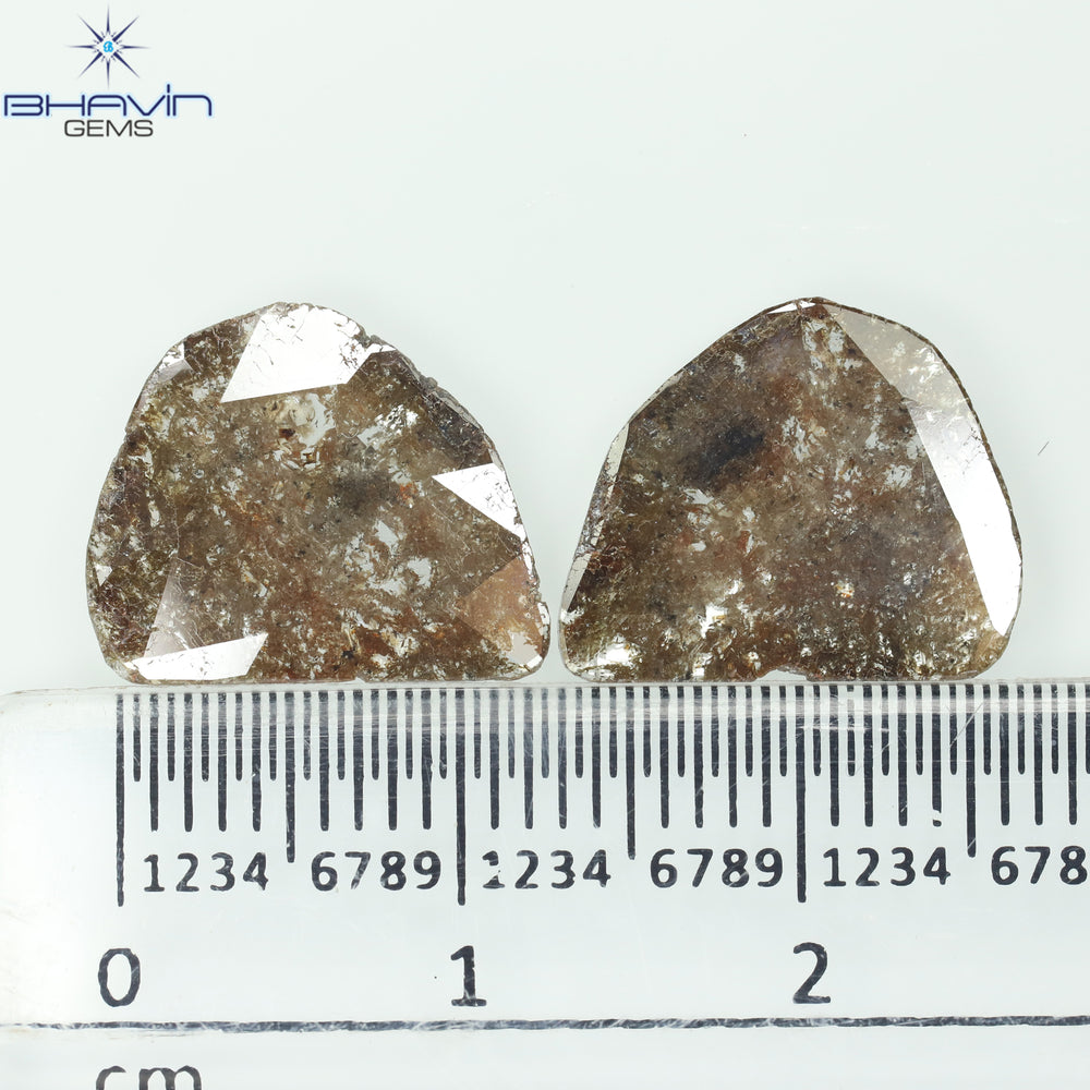 3.68 CT /2 PCS Uncut Slice Shape Natural Diamond Brown Color I3 Clarity (13.89 MM)