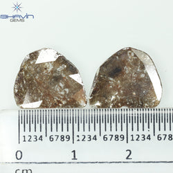 3.68 CT /2 PCS Uncut Slice Shape Natural Diamond Brown Color I3 Clarity (13.89 MM)