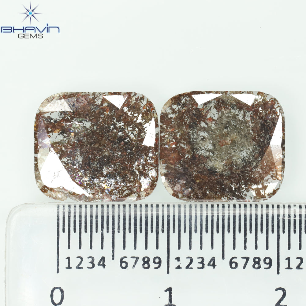 4.09 CT (2 Pcs) Square Slice Shape Natural Diamond Brown Color I3 Clarity (11.40 MM)