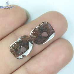 2.27 CT (2 Pcs) Uncut Slice Shape Natural Diamond Brown Color I3 Clarity (10.79 MM)