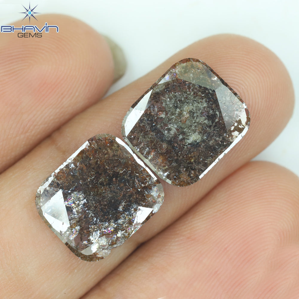 4.09 CT (2 Pcs) Square Slice Shape Natural Diamond Brown Color I3 Clarity (11.40 MM)