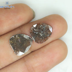 2.30 CT (2 個) ペアー スライス シェイプ ナチュラル ダイヤモンド ブラウン カラー I3 クラリティ (11.60 MM)
