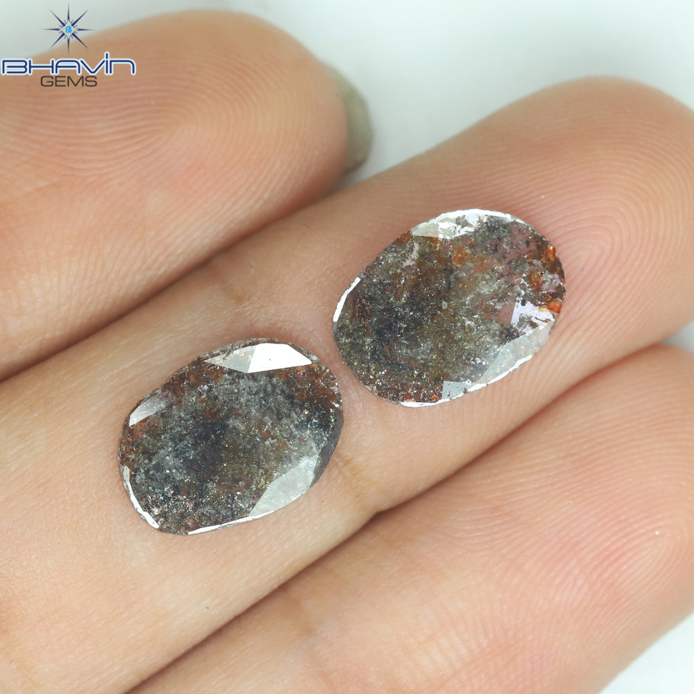 2.08 CT /2 PCS Uncut Slice Shape Natural Diamond Brown Color I3 Clarity (11.06 MM)