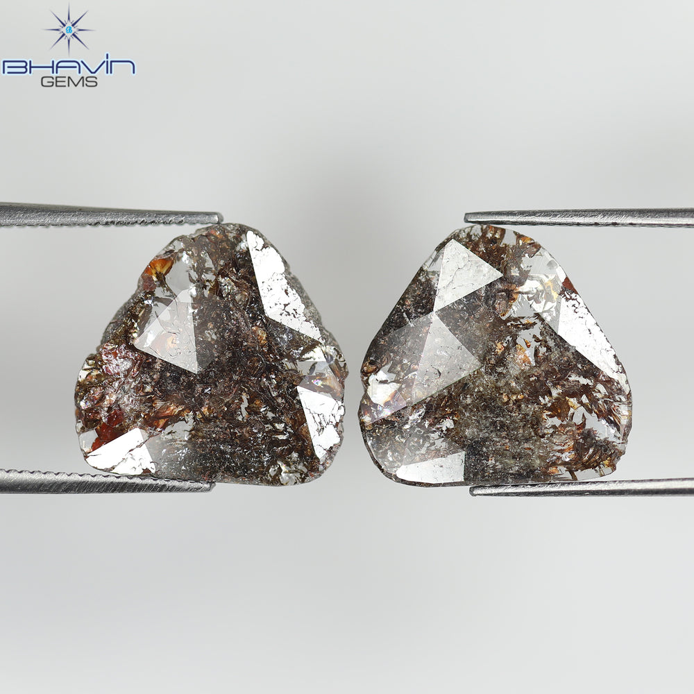 4.33 CT (2 Pcs) Uncut Slice Shape Natural Diamond Brown Color I3 Clarity (13.00 MM)