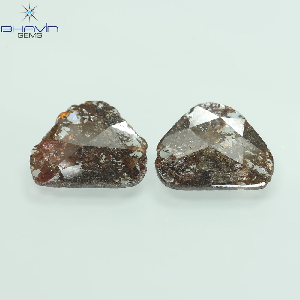 4.33 CT (2 Pcs) Uncut Slice Shape Natural Diamond Brown Color I3 Clarity (13.00 MM)