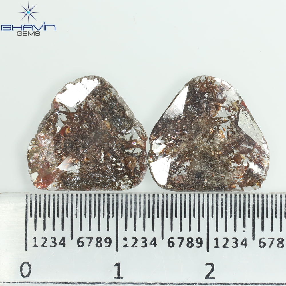 4.33 CT (2 Pcs) Uncut Slice Shape Natural Diamond Brown Color I3 Clarity (13.00 MM)