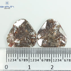 4.33 CT (2 Pcs) Uncut Slice Shape Natural Diamond Brown Color I3 Clarity (13.00 MM)